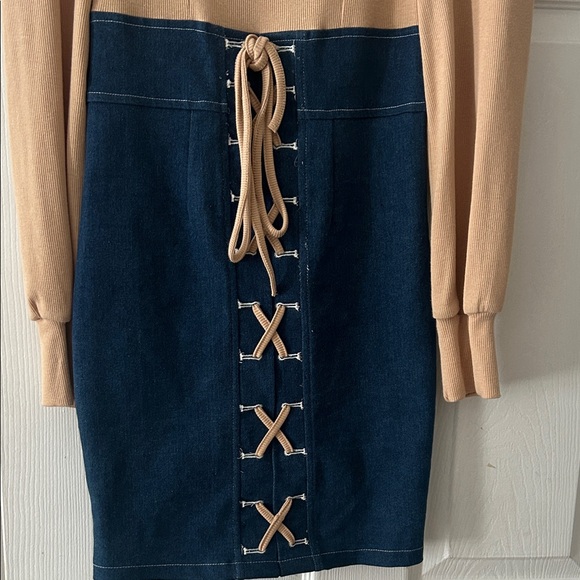 Stylish Tan and Blue Women's Dress - Picture 4 of 4